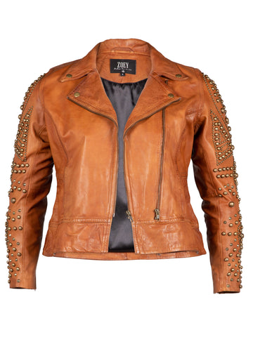ZOEY MOLLY LEDERJACKE MIT NIETEN Jacken 233 Cognac